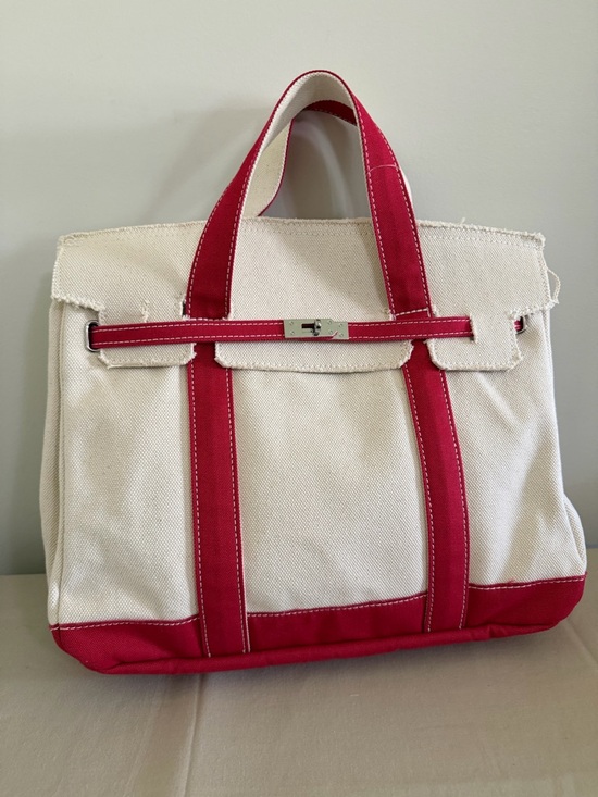 Handbags - Canvas Tote with Pink-Red Trim